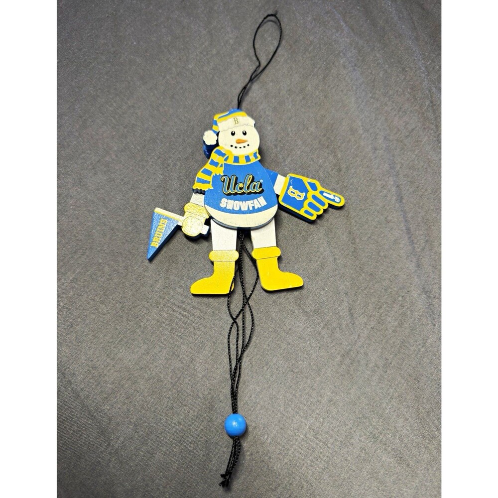 UCLA Bruins Snowfan Wooden Hanging Ornament Pull String Toy Blue Yellow White